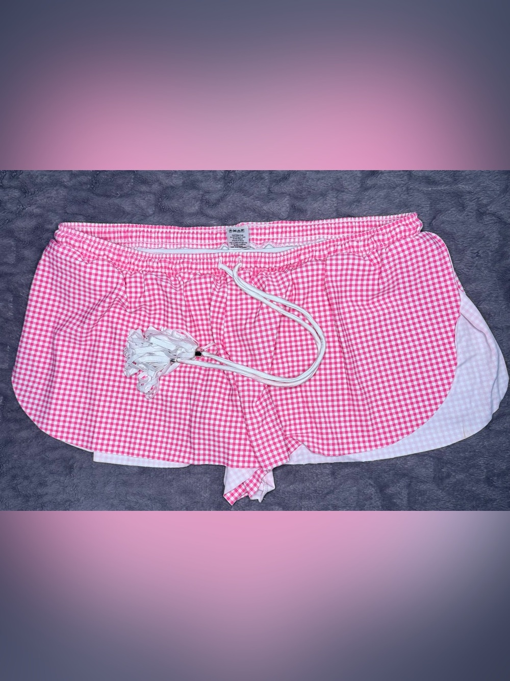 Venus Pink and White Gingham Drawstring Swimsuit Shorts